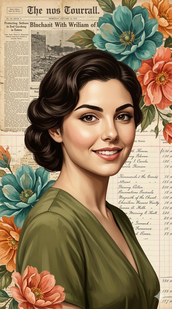 Ritratto Collage Realistico Vintage con Fiori