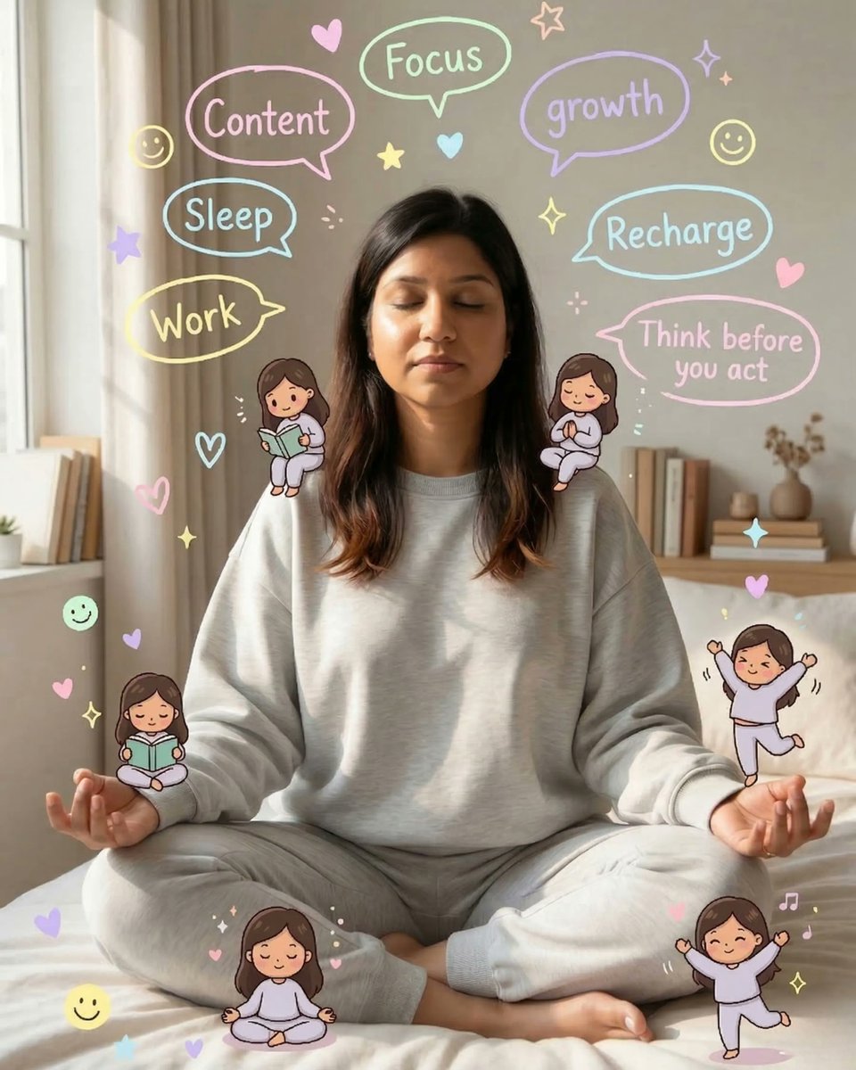 Vrouw Mediterend met Chibi-zelfjes en Pastel Doodles