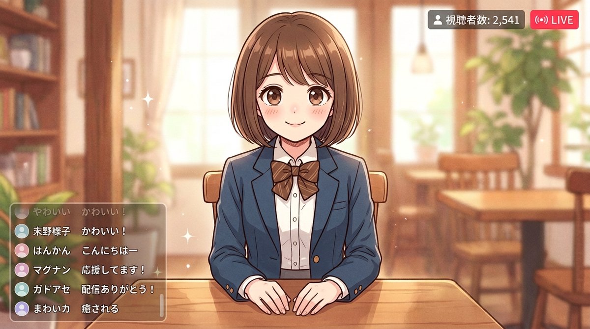 Leuk Anime Meisje in Café met Streaming UI