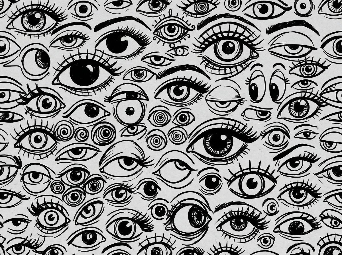 Motivo di Occhi Disegnati a Mano in Bianco e Nero