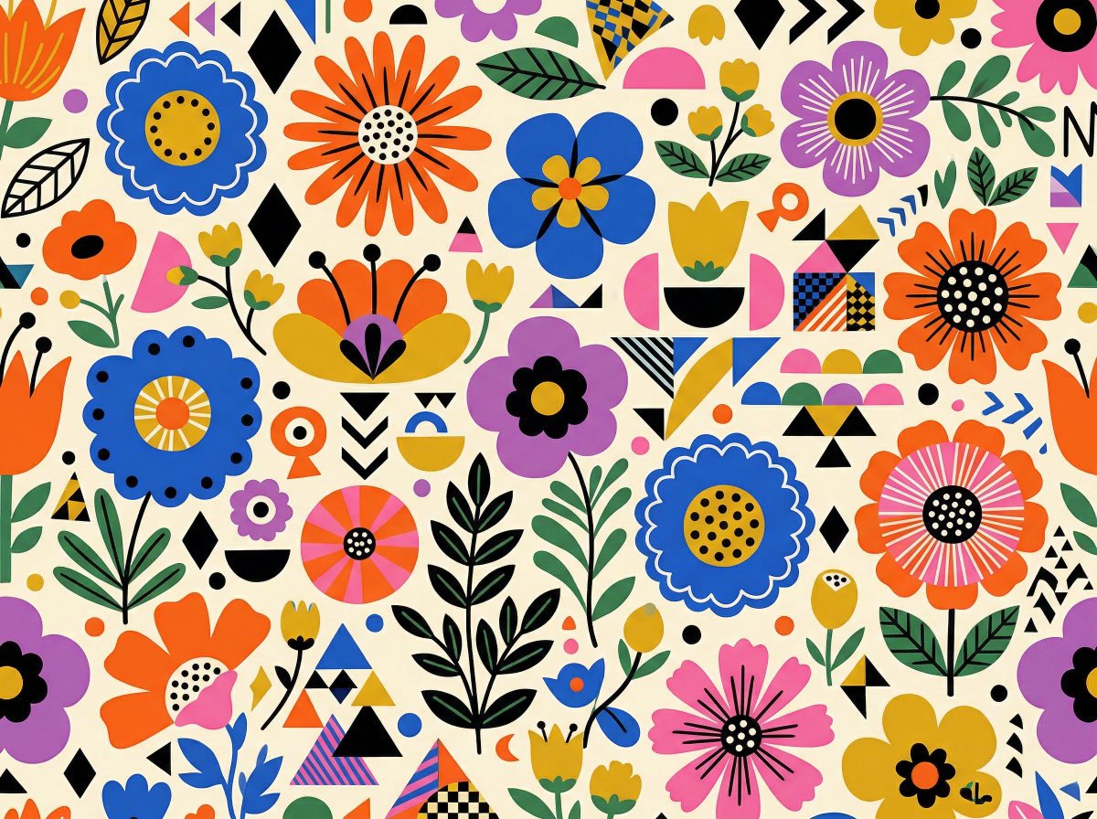 Illustrazione Piatta Vibrante con Motivo Floreale Geometrico
