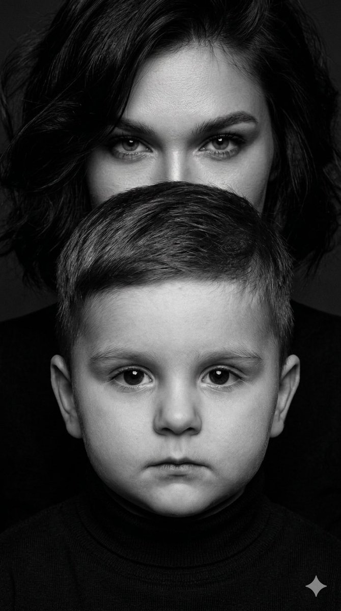 Black and White Mother-Child Studio Portrait